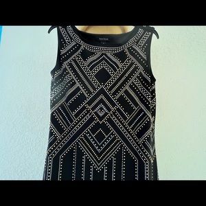 White House Black Market medium dress stretchy black knit Gold and silver studs